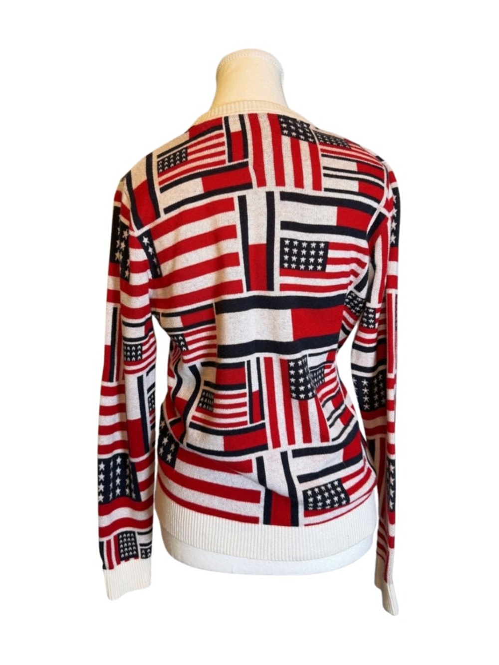 Tommy Hilfiger Flag Print Knit Sweater – Red White Blue Logo Crewneck (XS) - Picture 6 of 8